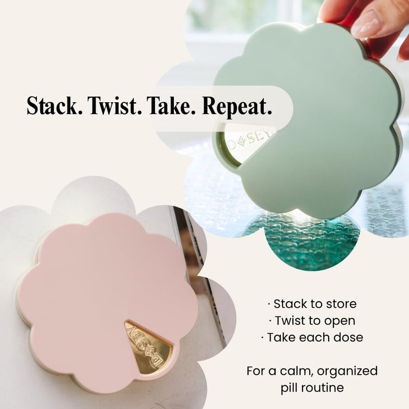Dosey Twist+Stack Pill Organizer, Weekly & Daily Medicine Organizer Case, Portable Travel Pill Box, Compact Vitamin & Medication Storage Solution, Blush Gold