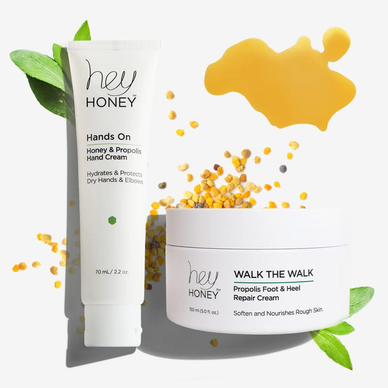 [Australia] - Hey Honey Skincare Hands & Feet Haydration Treatment Gift Set | Spa Grade Home Treatment For Extremely Dry Skin | Instant Relief For Cracked Elbows, Feet and Heels | 7.5 Oz 