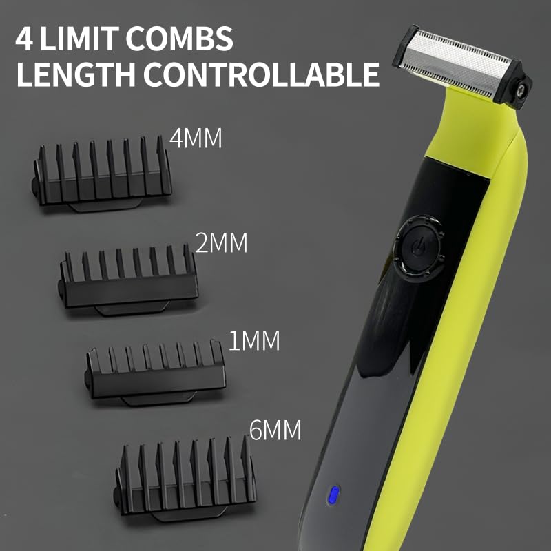 2025Electric Face Razor for Men - Washable Beard Trimmer R-Shaped Double-Sided Circular Blade Facial Hair Removal Multifunctional USB Charging Shaver with 4 Adjustable Size Limit Comb Yellow