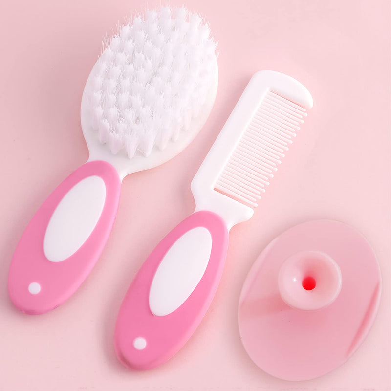 Baby Hair Brush, Cradle Cap Brush, Baby Hair Comb, Baby Hair Brush and Comb Set for Newborns & Toddlers, Baby Brush Soft Bristles, Ideal for Cradle Cap, Perfect Baby Registry Gift (Pink) Pink