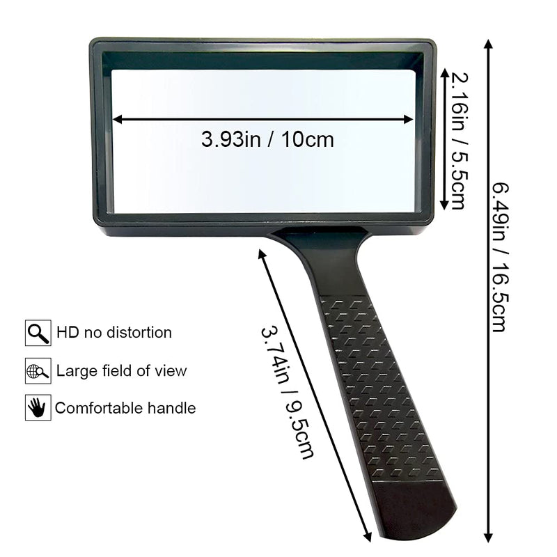 Hand-held Rectangular Magnifying Glasses - 4X Magnification Magnifier 100x50MM Large Area High-definition Glass Lens no Distortion suitable For Reading the Elderly perfect Low Vision Aid