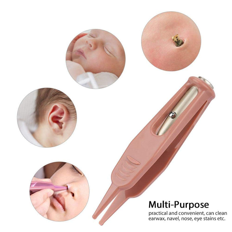 [Australia] - Baby Nose Cleaning Tweezers, Round-Head Baby Ear Nose Navel Cleaner Clip Tool with LED Light, Plastic Plier for Toddler 
