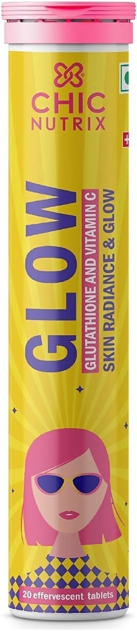 Glow | Japanese Glutathione 500 mg and Vitamin C for Skin Care | Glowing & Radiant Skin - 20 Effervescent Tablets | Strawberry-Lemon Flavour