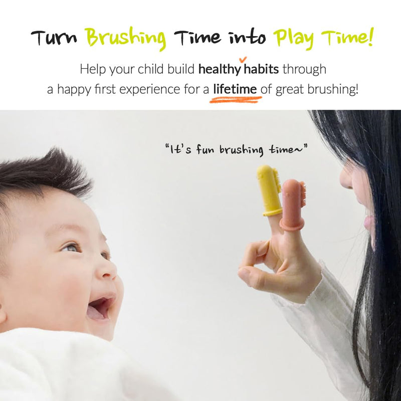 [Australia] - Fourfeet Dino Finger Toothbrush | Baby Silicone Oral Care Brush | Toddler Gum Cleaner | BPA Free Soft Bristles | Easy Drying Air Vent | Food Grade Material | Made in Korea - Grey + Sky (2PCS) Grey_blue 