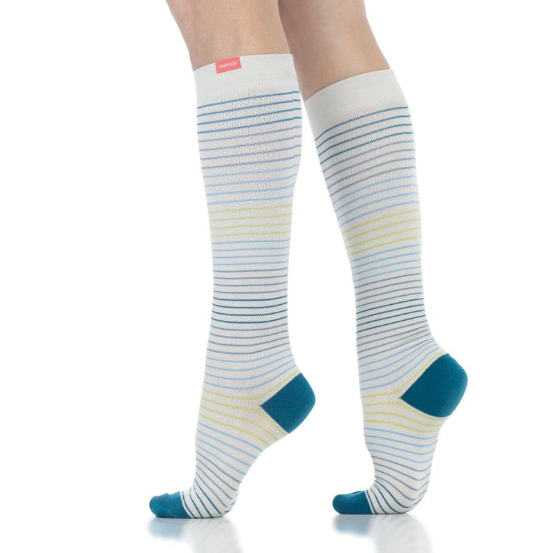 VIM & VIGR Cotton 15-20 mmHg Graduated Compression Socks (Blues & Lime Pinstripe, Medium/Large (2)) Blues & Lime Pinstripe 2