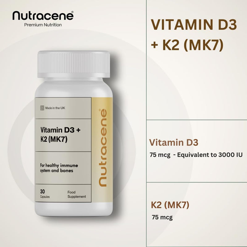 Premium Vitamin D3 3000 IU + K2 MK7 100µg | Made in the UK to GMP Standards | Superior Bone Health & Immune Support | Optimal Calcium Absorption | Vegetarian Capsules