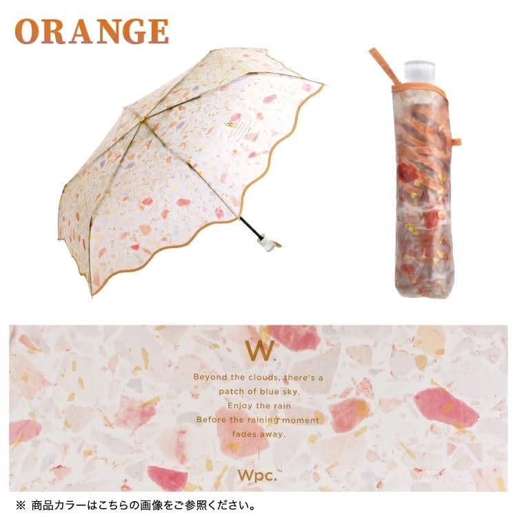 Mini Folding Umbrella – Lightweight Transparent Terrazzo-Patterned Umbrella, Orange Compact Travel Umbrella, Manual Open