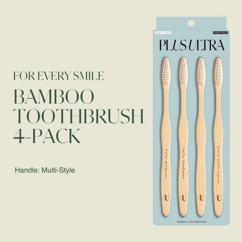 Biodegradable and Eco-Friendly Bamboo Toothbrush 4-Pack - BPA Free Soft Bristle - Dentist-Approved and All-Natural with Positive Affirmations Etched on Handles by Plus Ultra 4 Count (Pack of 1)