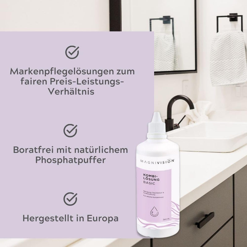 [Australia] - MAGNIVISION combination solution Basic, 100ml (travel size) combination solution for soft contact lenses, for cleaning and storing soft contact lenses, borate-free, Made in Europe 