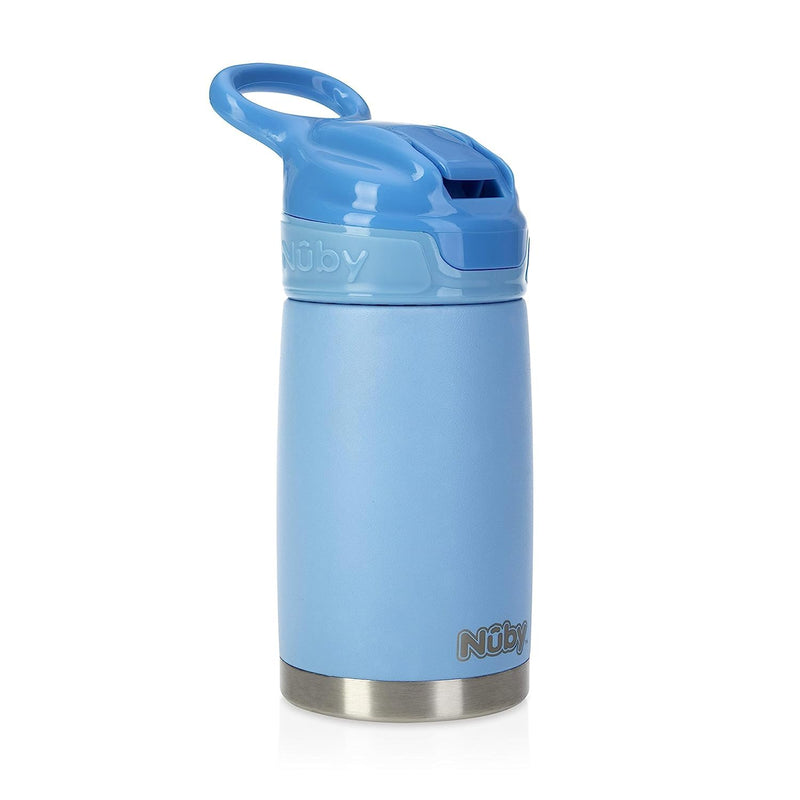 [Australia] - Nuby Thirsty Kids No Spill Flip-It Reflex Stainless Steel Travel Cup or Water Bottle - 10 Oz - 18+ Months - Blue 