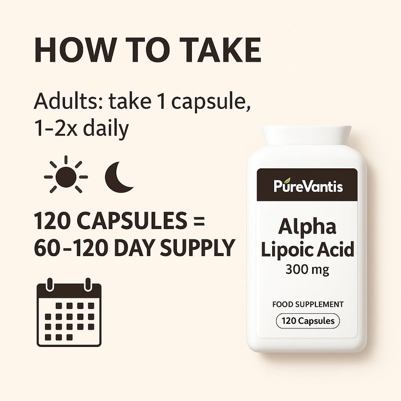 Alpha Lipoic Acid Supplement 300mg – 120 Capsules | R-ALA & S-ALA, Antioxidant & Energy Support, UK-Made
