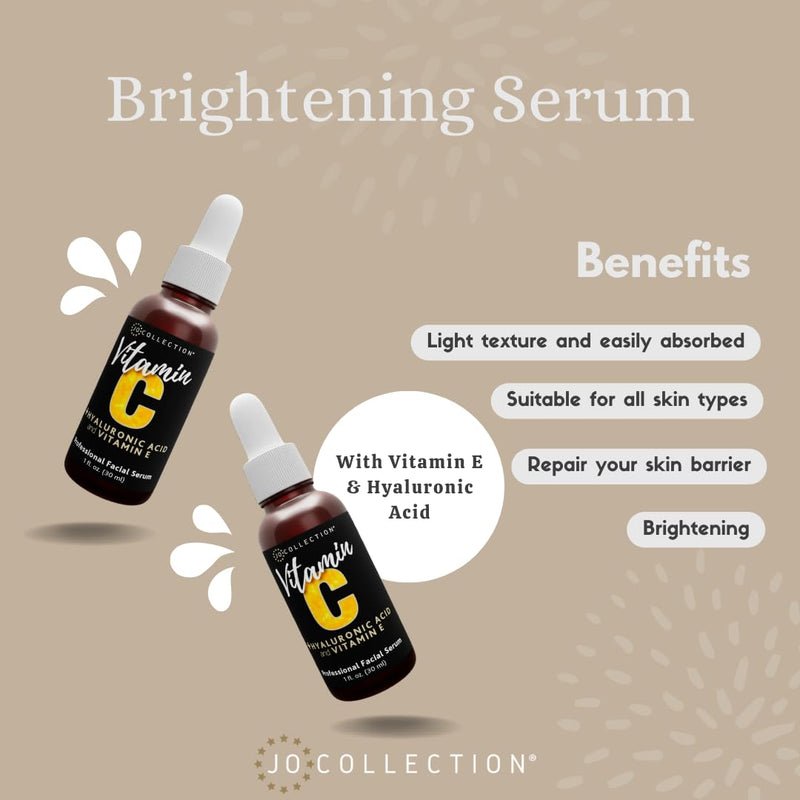 Vitamin C Serum with Hyaluronic Acid and Vitamin E | Thin serum quickly sinks into skin for a bright and glow finish | Boost Radiance | Softens fine lines and wrinkles | No sulfates | 1 Fl oz