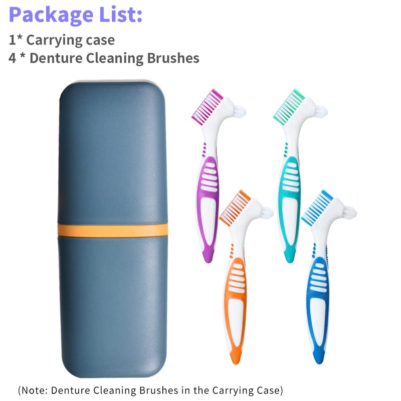 [Australia] - 4Pcs Denture Brushes with Carrying Case, Hard Double Sided Denture Cleaning Brush Heads for False Teeth Cleaning 4pcs With Case 