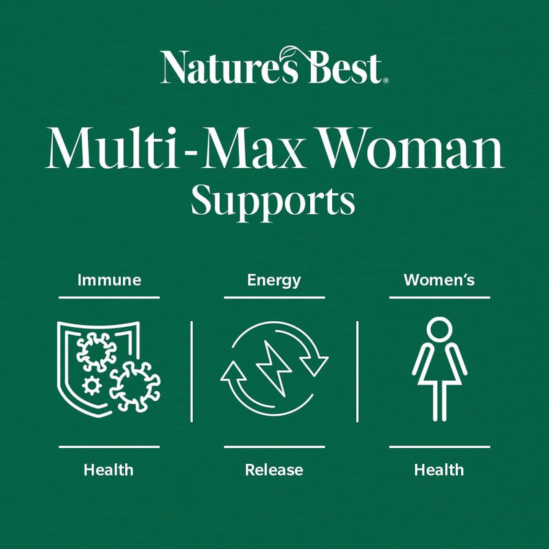 Nature's Best Multi-Max Multivitamin for Women - with Vitamin C, Zinc, Iron and More - UK Made - 120 Tablets (2 Months' Supply)