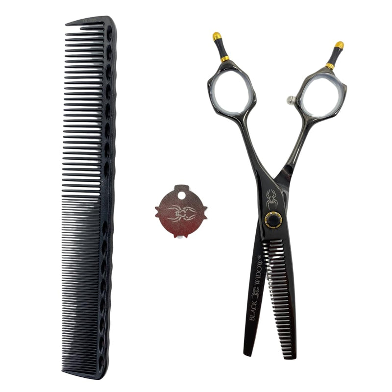 Dos Manos HIGH-END Razor Edge Series Barber Blending Hair Scissors - Japanese Stainless Steel Salon Scissors 6" Overall Length - Fine Adjustment Tension Screw Gold
