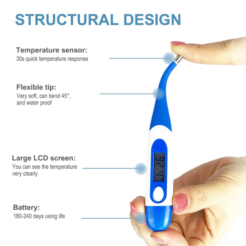[Australia] - Berrcom Digital Thermometer for Adults, Oral and Underarm Thermometer for Baby and Kids Medical Thermometer with Fever Alarm Rectal Thermometer with Soft Tips DT-008 