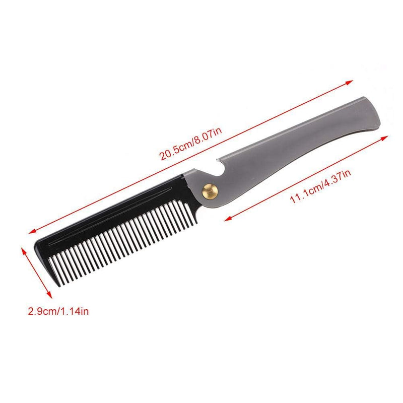 [Australia] - Folding beard comb, foldable comb for men, stainless steel beard comb, foldable round comb made of stainless steel, teeth comb, folding bag, mustache shaping comb for the hairdressing salon in the household (2#) 