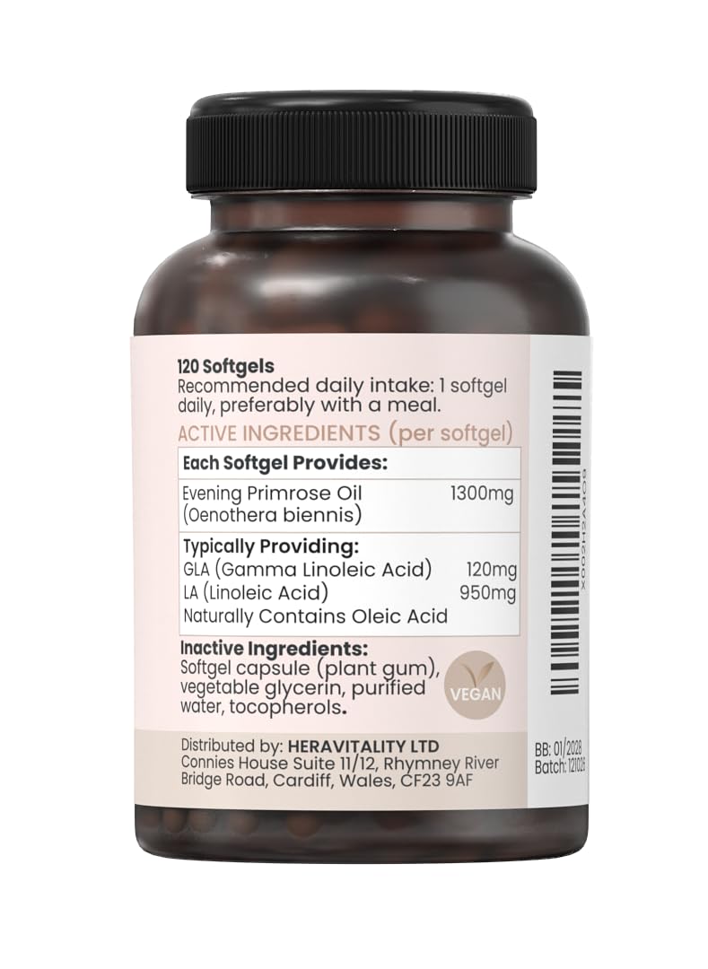 Evening Primrose Oil 1300mg | High Strength Cold Pressed Evening Primrose Capsules | 143mg GLA per Softgel | 240 Vegan Softgels | Omega-6 Supplement Women's Wellness & Skin Health | 8 Month Supply 240 count (Pack of 1)