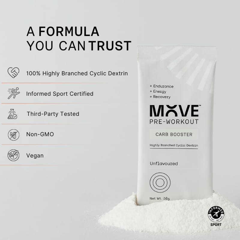 MOVE Pre-Workout Powder Carb Booster, 100% Highly Branched Cyclic Dextrin, 12 Sachets (12x30g)