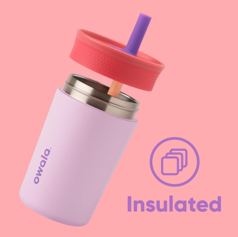 [Australia] - Owala Kids Insulation Stainless Steel Tumbler with Spill Resistant Flexible Straw, Easy to Clean, Kids Water Bottle, Great for Travel, Dishwasher Safe, 12 Oz, Navy and Blue (Home Base) Navy & Blue Drinking Cup 
