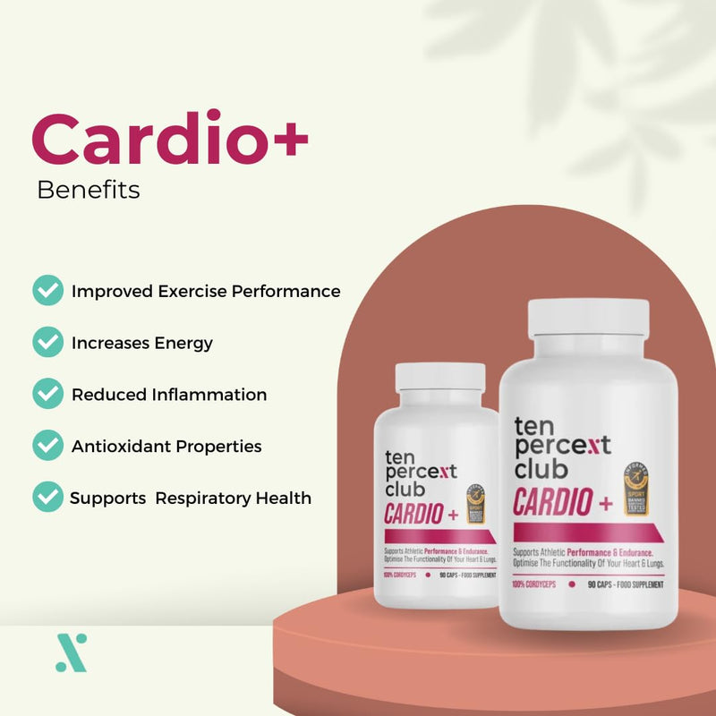 Cordyceps Capsules Mushroom Supplement - Cordyceps Mushroom Extract for Energy, Endurance and Stamina - Natural Nootropic Complex, 90 Caps - Cardio+ by Ten Percent Club