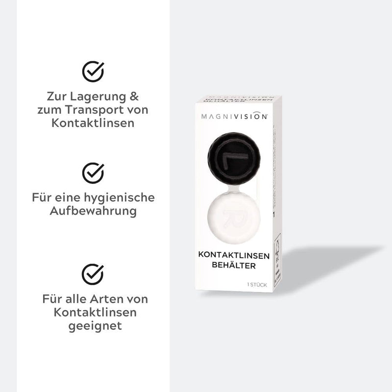[Australia] - MAGNIVISION contact lens case with left-right marking in black and white design, contact lens case for hygienic storage of hard and soft contact lenses, classic style 