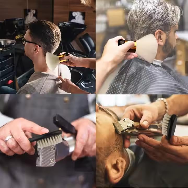 2Pcs Professional Barber Brush & Neck Duster Set – Soft Bristle Barber Brushes for Hair Cleaning, Styling & Clipper Dust Removal – Essential Barber Neck Duster for Salons & Barbershops