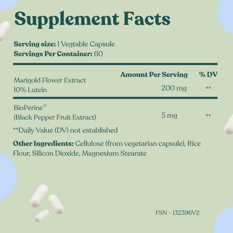 Florida Sunshine Lutein Complex 200mg, 60 Capsules, Eye Health Support, Antioxidant Protection, Prevents Age-Related Macular Degeneration, Cataract Prevention, Enhanced Bioavailability with BioPerine