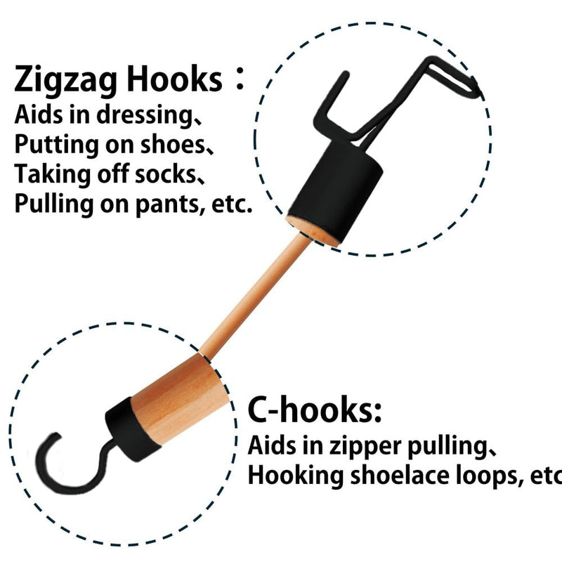 [Australia] - 28" Dressing Stick for Elderly, One Piece Real Beech Wood Dressing Long Stick & Shoe Stick, Disability Aids for Daily Living for Pants, Shoes, Socks and Shirts, 2PK 2 