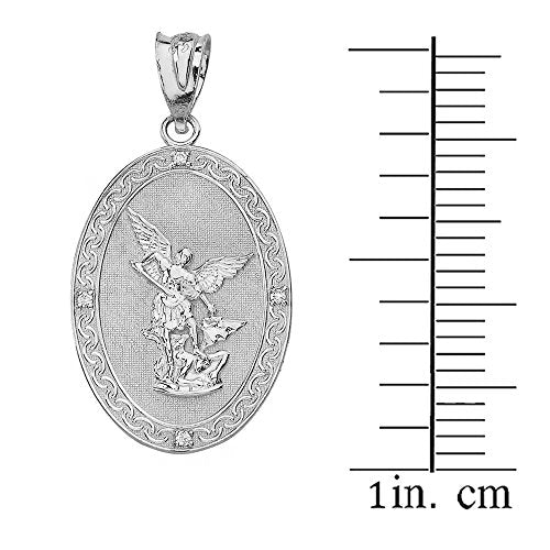 Sterling Silver Saint Michael The Archangel CZ Oval Medal Necklace (1") 16.0 Inches