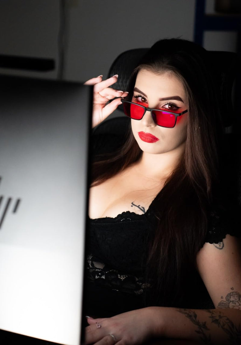 [Australia] - UVtech SLEEP-3R 100% blue light filter and green light filter red glasses computer glasses PC gaming bluelight filter UV blue light blocking glasses anti women men red 