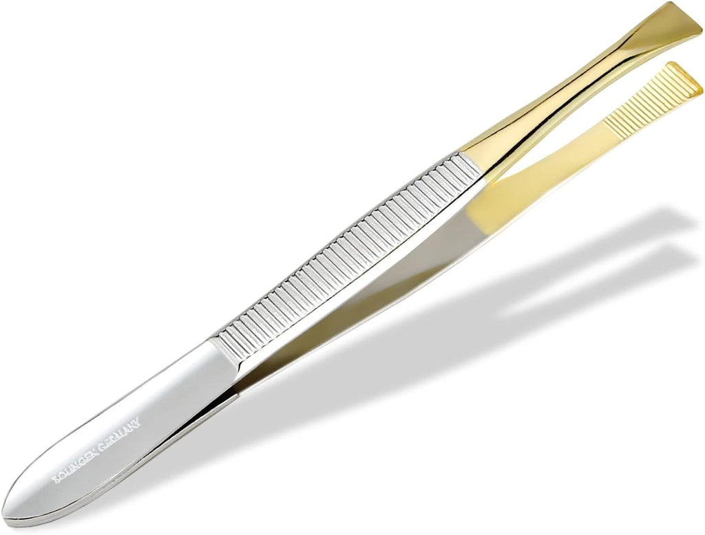 [Australia] - Solingen Tweezers for Eyebrows and Hair Removal, Slanted Tip, Professional Stainless Steel and Chrome Plating, Leather Case, Made in Germany 