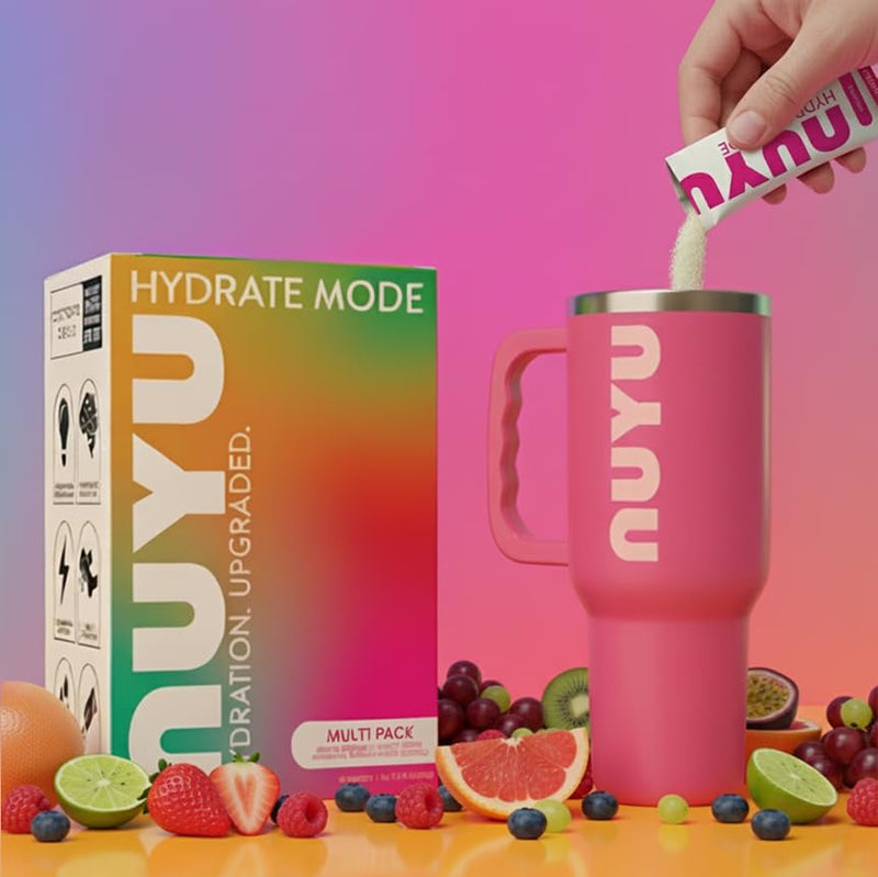 NUYU Hydrate Mode Electrolyte Powder | Mixed Pack 30 Sachets | Zero Sugar Hydration Drink with Vitamin C Magnesium Zinc | Daily Energy Hydration Vegan UK Made