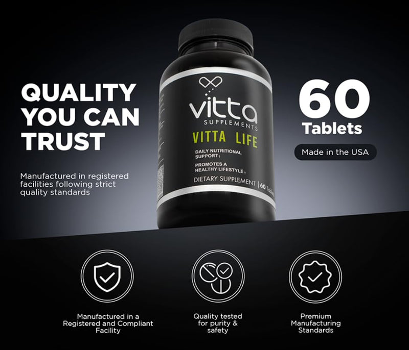 Vitta Life Tabs | Multivitamin with Vitamin A, Vitamin C, Vitamin D, Thiamin B1, Riboflavin B2, Niacin, Vitamin B6, Vitamin B12, Pantothenic Acid, Calcium, Phosphorus | 60 Tabs