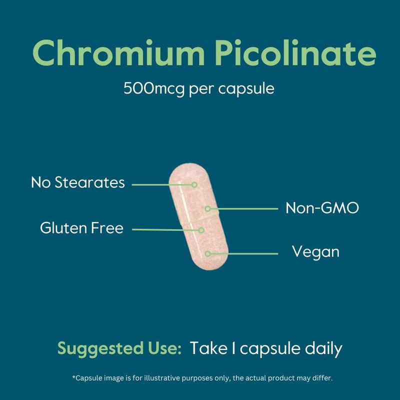 [Australia] - BESTVITE Chromium Picolinate 500mcg (240 Vegetarian Capsules) - No Stearates - No Dicalcium Phosphate - Vegan - Gluten Free - Non-GMO 240 Count (Pack of 1) 