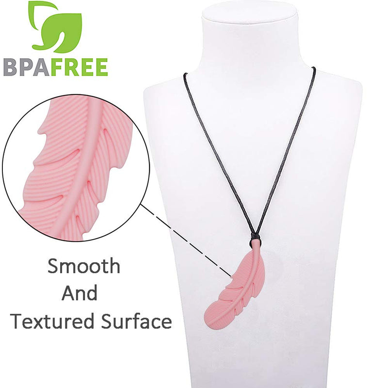 [Australia] - Sensory Chew Necklace for Kids, Boys and Girls, 5 Pack Silicone Feather Chewy Necklaces for Autism, ADHD, Chewing, Oral Motor Chewable Pendant for Mild Chewers 