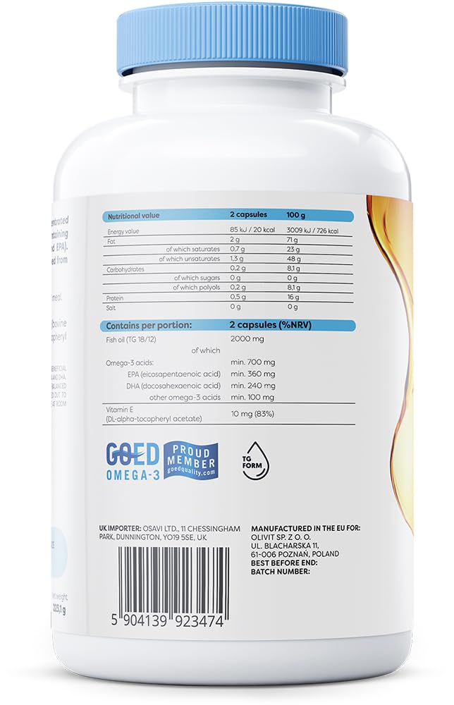 Osavi Omega–3 Fish Oil Molecularly Distilled 1000 mg – 180 Softgels | EPA & DHA for Heart Health, Brain Function, and Vision I Molecular Distillation for Maximum Purity