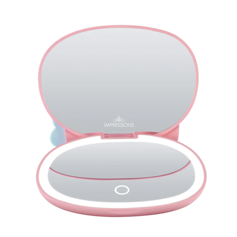Impressions Vanity My Melody LED Compact Mirror for Purse, Travel Lighted Makeup Mirror with 3X Magnification, Adjustable Brightness, Soft Touch Sensor Button, and My Melody Figural Shaped Design