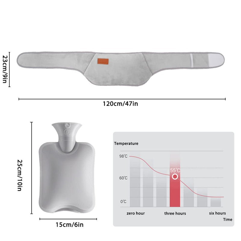 [Australia] - DAJASD Hot Water Bottle, Waist Hot Water Bottle, Hot Water Bottle Belt Made of Rubber, Hot Water Bottles with Soft Waist Cover, Pain Relief for Neck, Back, Shoulder and Legs (Gray) Gray 