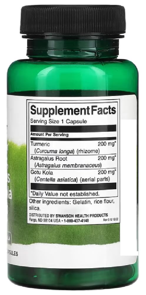 Swansons Swanson - Full Spectrum Turmeric, Astragalus & Gotu Kola Complex | Immune and Mental Wellness - 60 Capsules