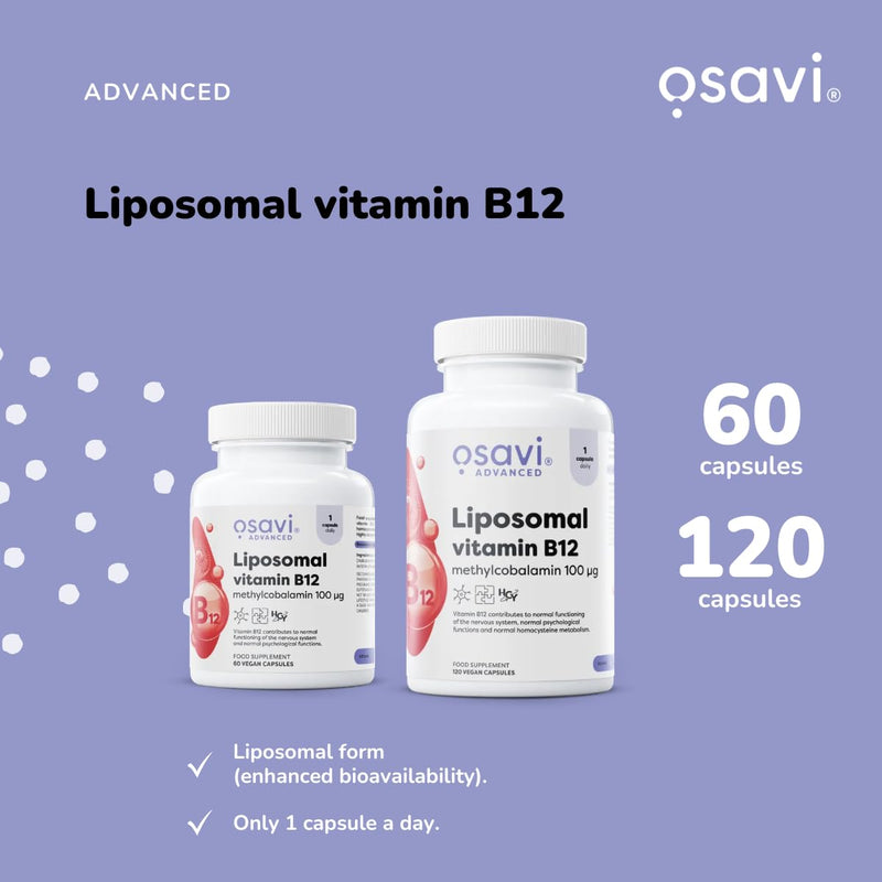 Osavi Liposomal Vitamin B12 100 μg – 120 Vegan Capsules | Liposovit®-B12 Capsules | High Absorption & Gentle on Stomach | Supports Nervous System, Energy & Red Blood Cells 120 count (Pack of 1)