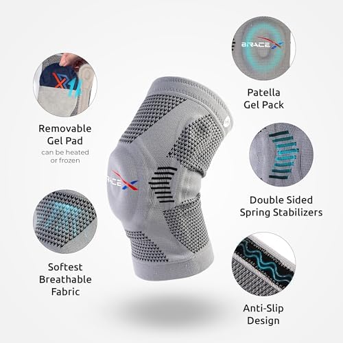 Compression Knee Brace for Men and Women | FSA and HSA approved Patellar Stabilizing Knee Brace for Arthritis Pain, Sprains, Injured Knees, and Sports Injuries | Insertable Hot and Cold Gel Knee Pad Medium
