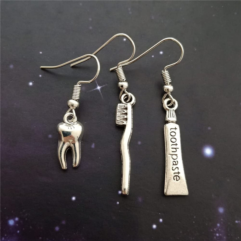 [Australia] - 3pcs Tooth Earrings Set, Toothpaste and Toothbrush, Cute Teeth Jewelry, Mom 