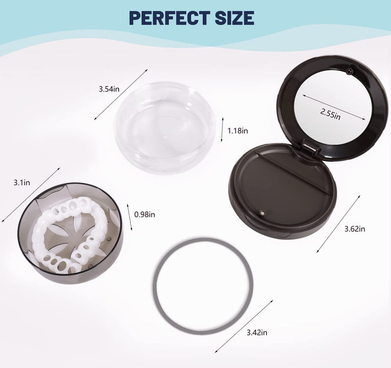 [Australia] - Denture Cup Retainer Case, Definitely No-Leak, Denture Bath Case, Denture Case, Retainer Cleaning Box for Traveling, Denture Cup with Strainer & Mirror (Grey) Grey 