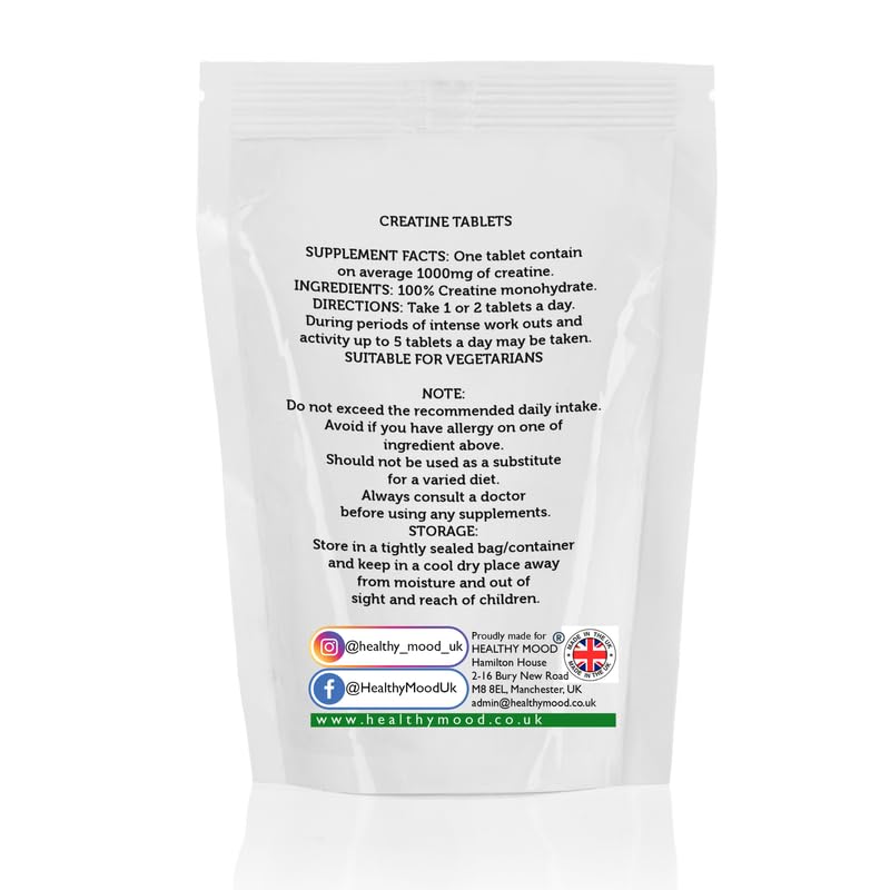 Creatine Monohydrate 1000mg 180 Tablets - LetterBox Friendly UK Fast Delivery -