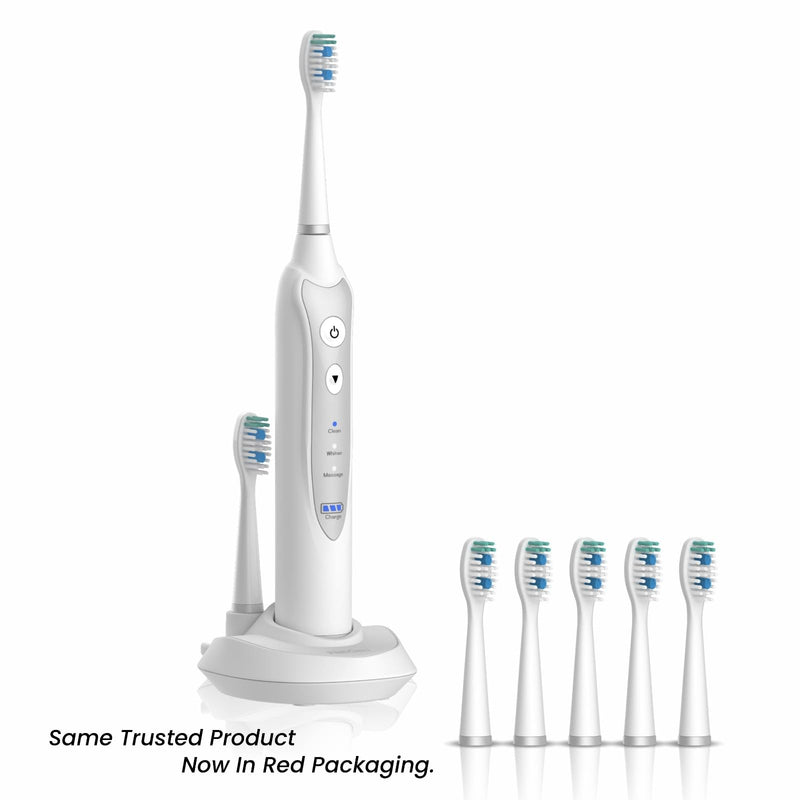 [Australia] - Sonic Electric Toothbrush for Adults with 5 Toothbrush Replacement Heads, 3 Brushing Modes & 2 Minutes Built-in Timer, Travel Toothbrushes with Inductive Charging, Rechargeable toothbrush | White 