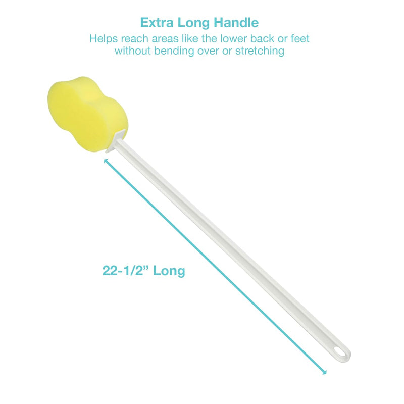 [Australia] - Sammons Preston Long Scrub Sponges, 22.5" Long Handled Washer and Scrubber Tool with Polyfoam Contour Sponge, Bath and Shower Cleaning Aid, Extended Reacher for Limited Range of Motion 
