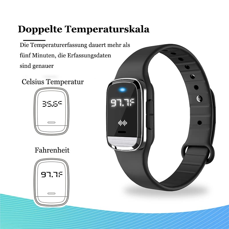 [Australia] - Feloyal Mosquito Repellent Bracelets, Body Temperature Display and Waterproof Ultrasonic USB Rechargeable Anti Mosquito Watch for Indoor and Outdoor Use, Suitable for Adults and Children (Black) 