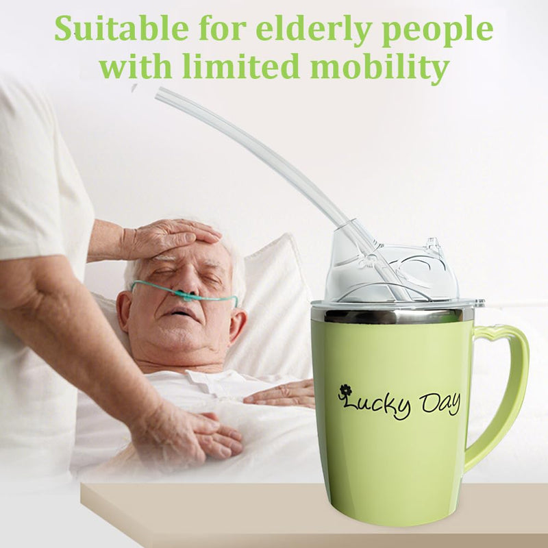 LUFEIS Adult Sippy Cup, 350ml Spill Proof Adult Sippy Cup with Handle and 30cm Straw, Beakers for Elderly, 3-in-1 Stainless Steel Dysphagia Cups, Anti Choke Safe Drinking Cups for Disabled Adults