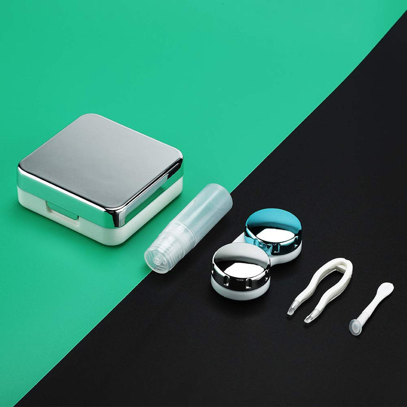 [Australia] - Uxsiya Mini Contact Lens Case Portable Contact Lens Case for Contact Lenses and Travel Silver/Black Modern 